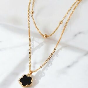 18K Gold Plated Black Clover Dainty Layering Necklace New